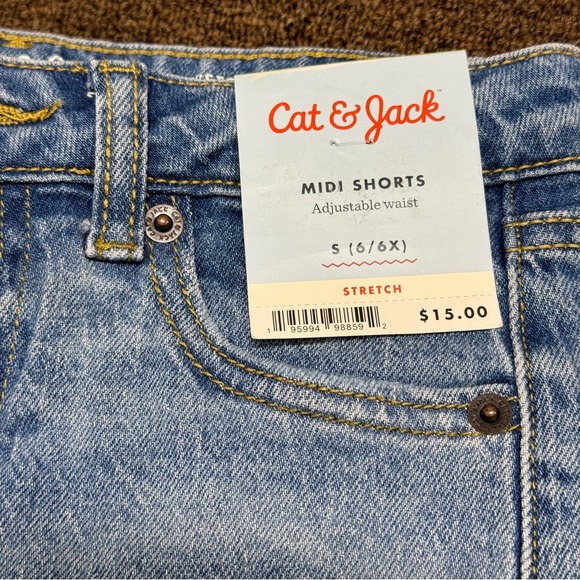 S (6/6X) - Cat & Jack - Girls Stretch Denim Midi Distressed Jean Shorts NEW - Picture 3 of 3